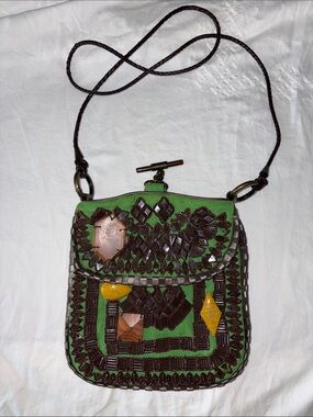 Artisan Green and Brown Beaded Crossbody Bag